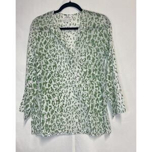 Virginia Witbeck White and Green Printed Tunic/Swimsuit Cover up‎ - Size S
